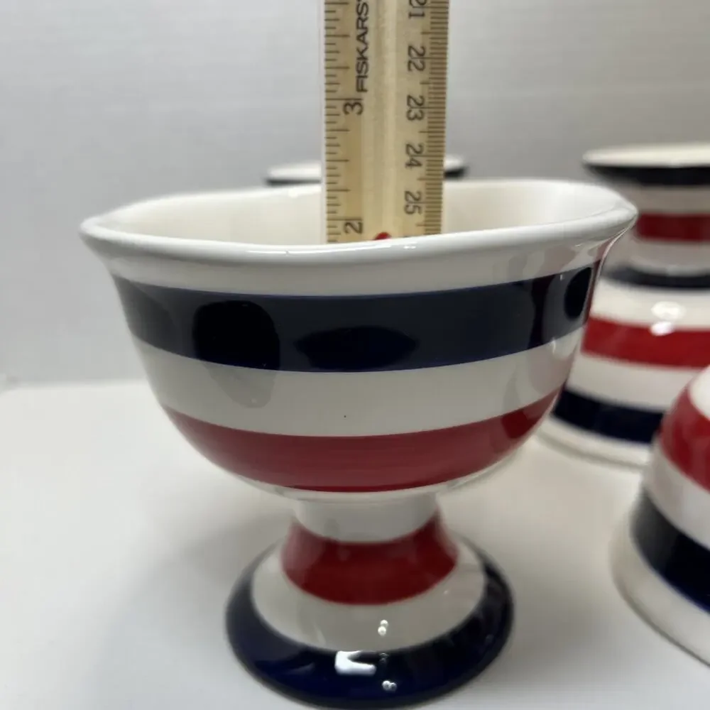 Grace's Teaware ICE CREAM Dessert Bowl Ceramic Blue Red White Striped Qty 4